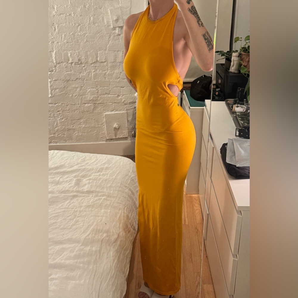 Simon Miller Blim Dress Sunset Orange Side Slit Bodycon Jersey - Picture 2 of 6